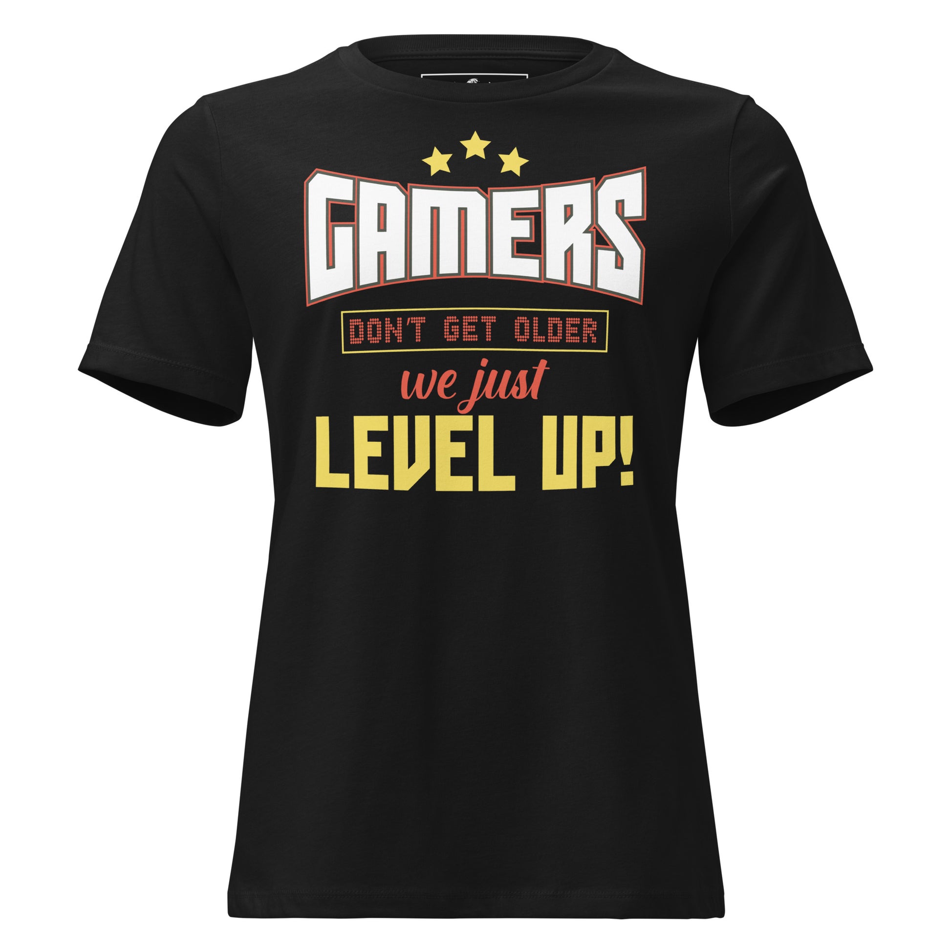 Gamers Level Up Black Motivational Women’s T-Shirt