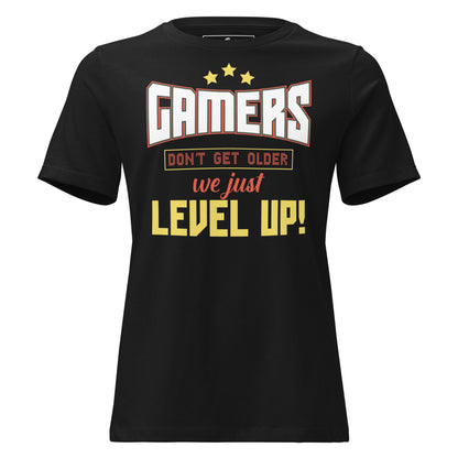 Gamers Level Up Black Motivational Women’s T-Shirt
