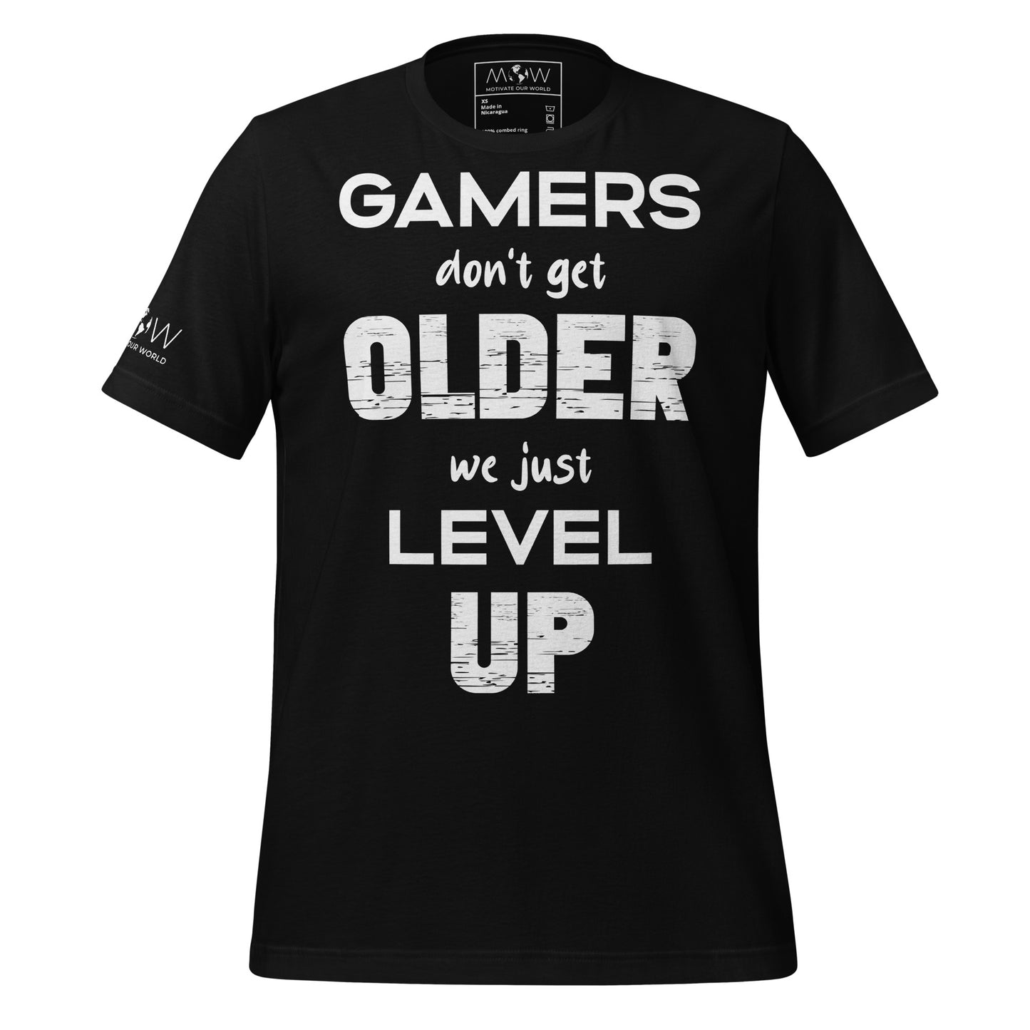 Gamers Level Up – Glitch Text Edition Black Motivational Men's T-Shirt