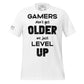 Gamers Level Up – Glitch Text Edition White Motivational Men's T-Shirt