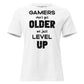 Gamers Level Up – Glitch Text Edition White Motivational Women’s T-Shirt