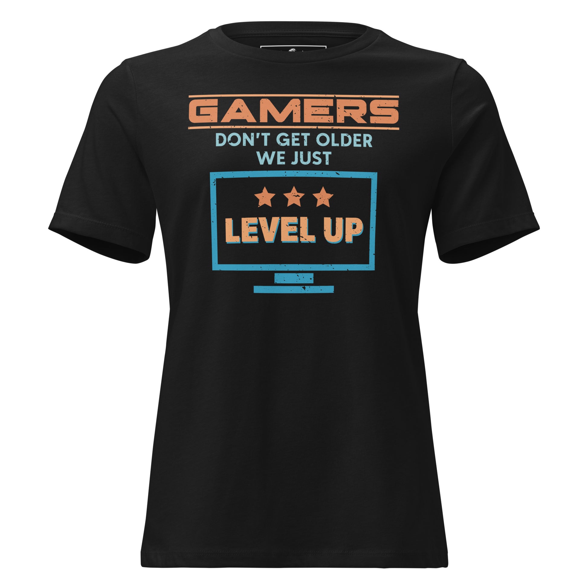 Gamers Level Up – Screen Mode Edition Black Motivational Women’s T-Shirt