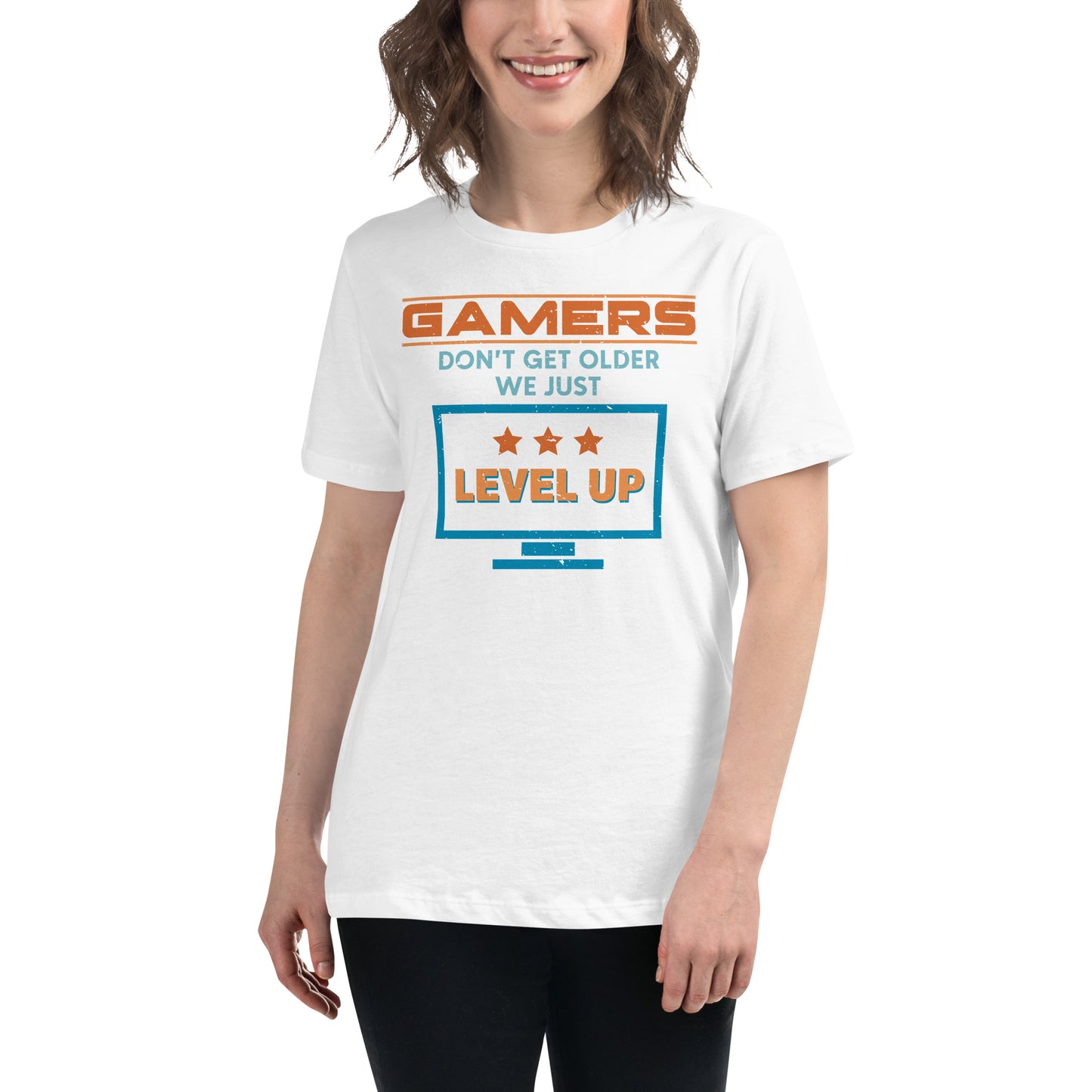 Gamers Level Up – Screen Mode Edition White Motivational Women’s T-Shirt Lifestyle