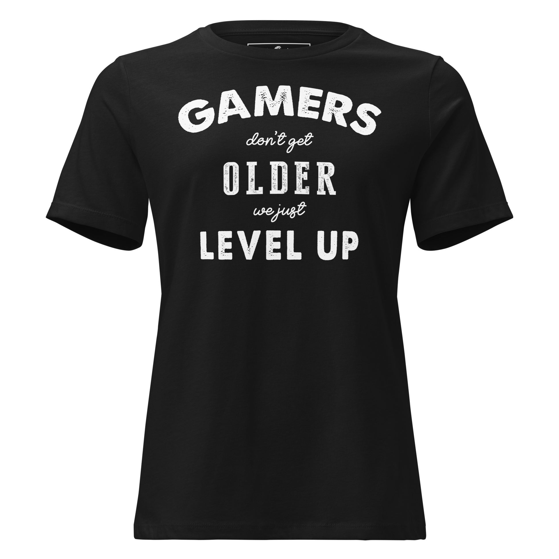 Gamers Level Up – Vintage Mode Edition Black Motivational Women’s T-Shirt