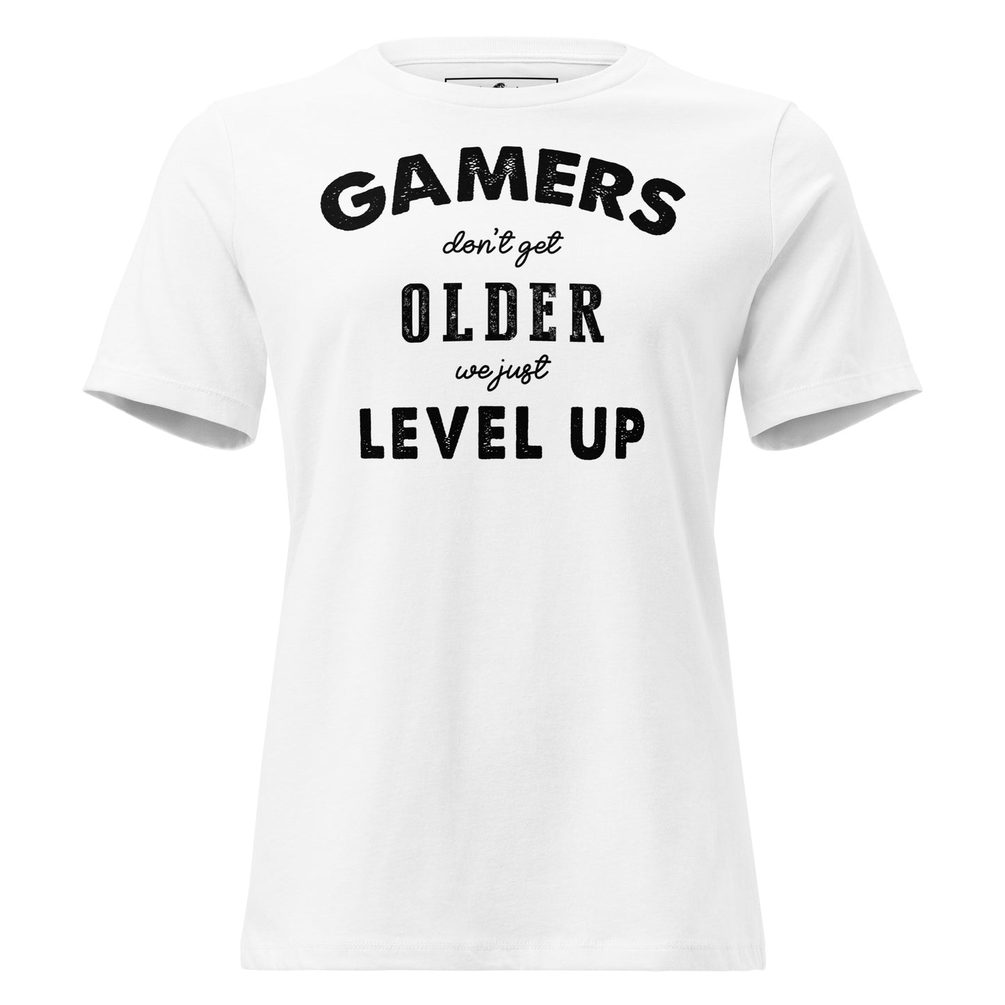 Gamers Level Up – Vintage Mode Edition White Motivational Women’s T-Shirt