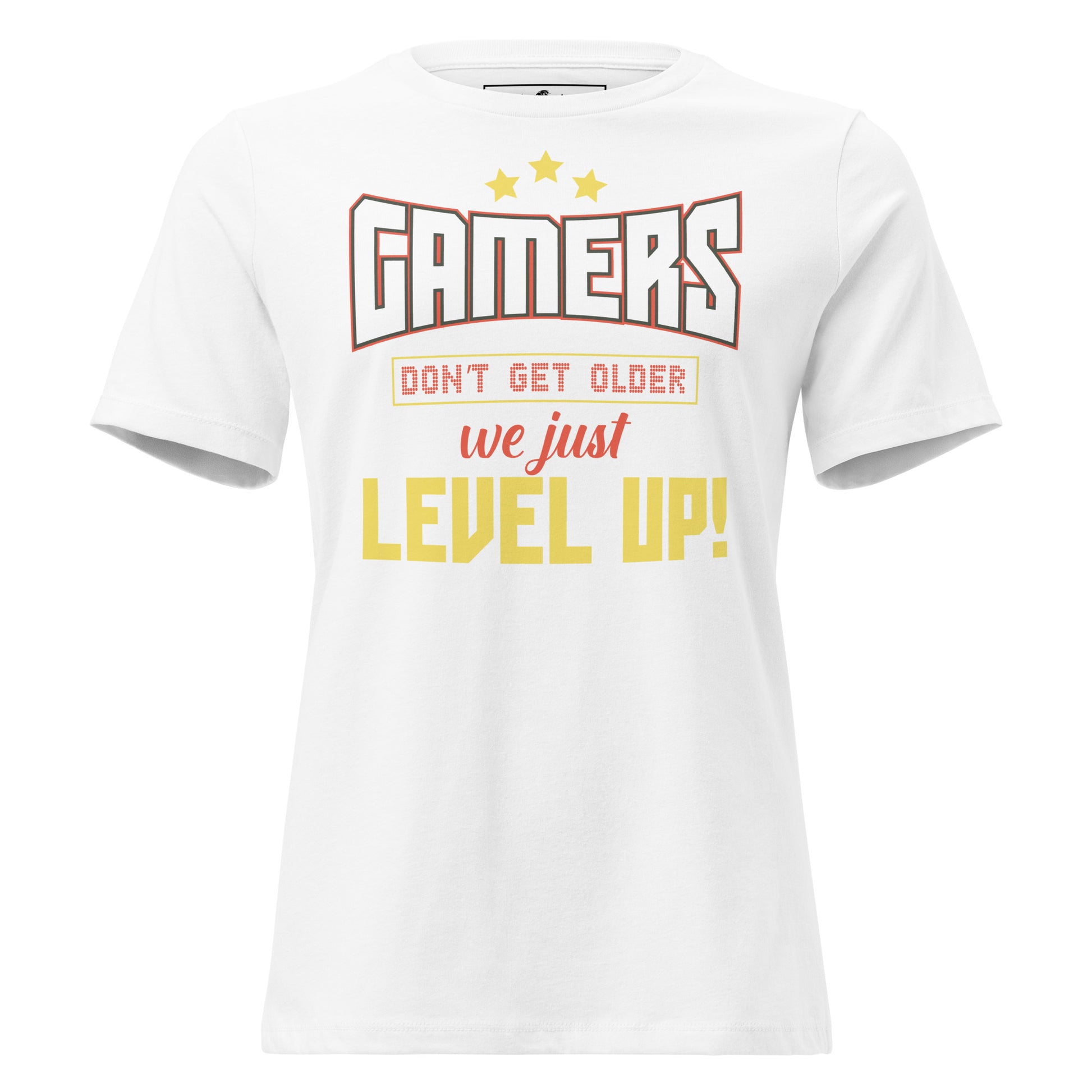 Gamers Level Up White Motivational Women’s T-Shirt