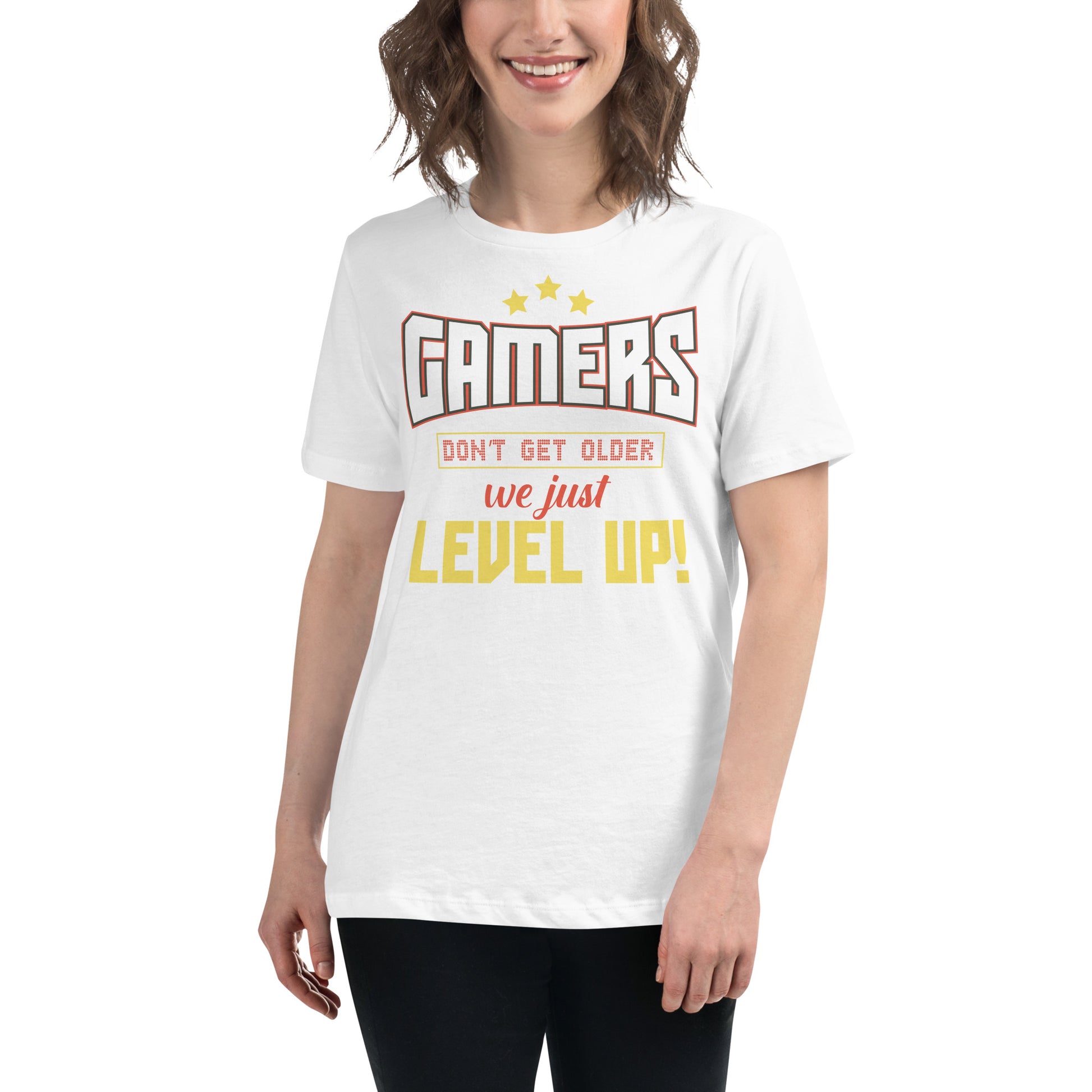 Gamers Level Up White Motivational Women’s T-Shirt Lifestyle