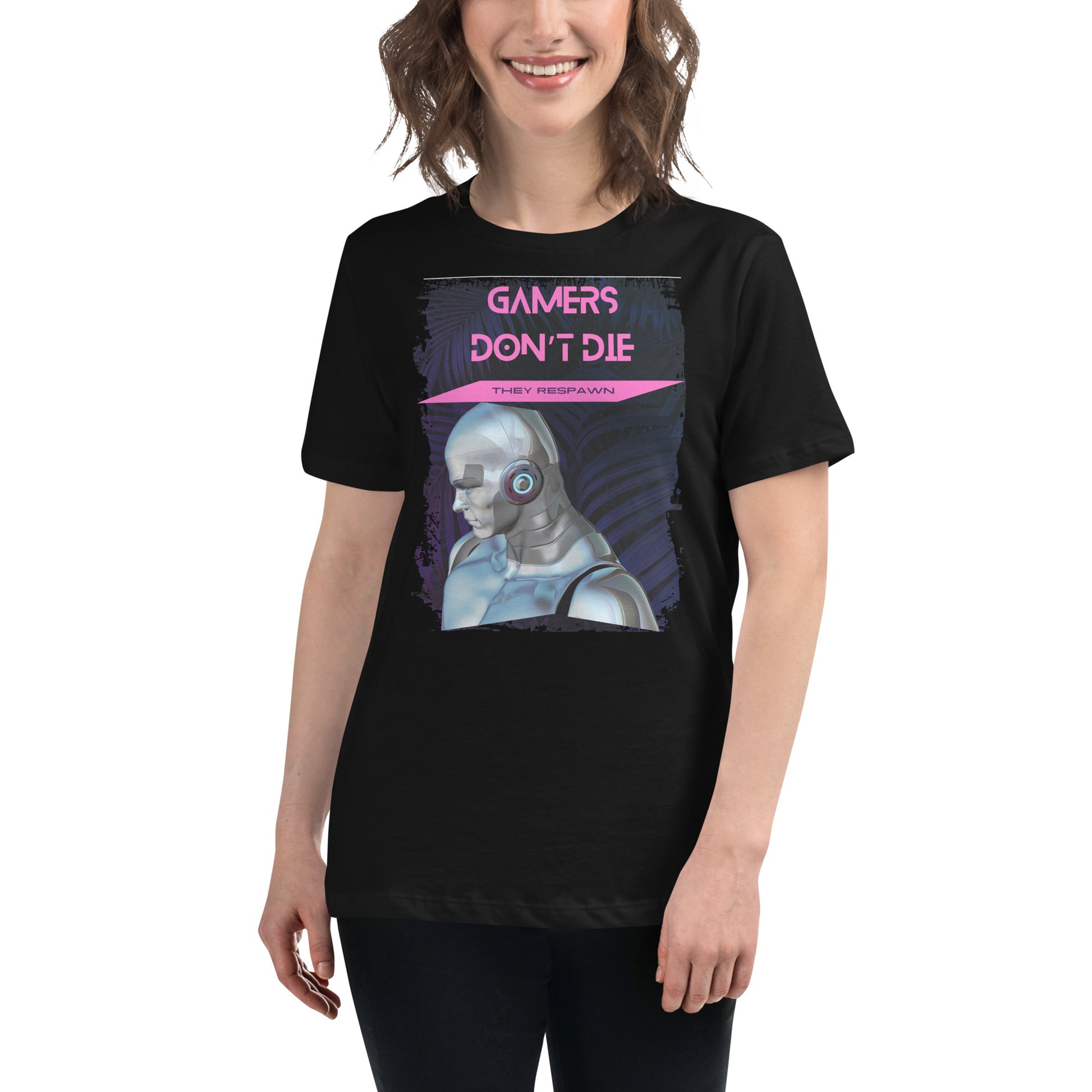 Gamers Respawn Black Motivational Women’s T-Shirt Lifestyle