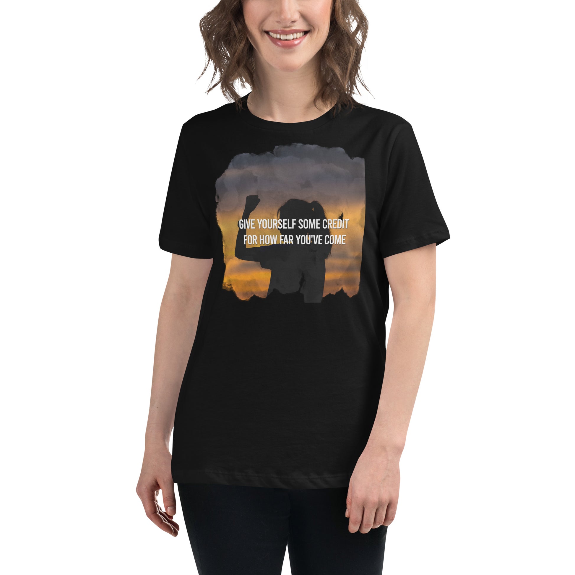 Give Yourself Some Credit Sunset Black Motivational Women’s T-Shirt Lifestyle
