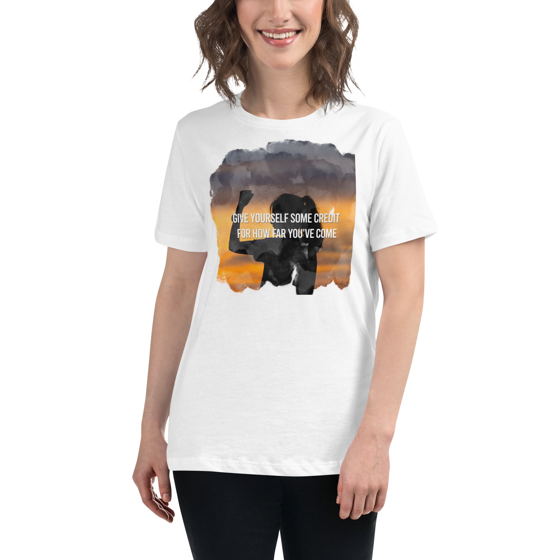 Give Yourself Some Credit Sunset White Motivational Women’s T-Shirt Lifestyle