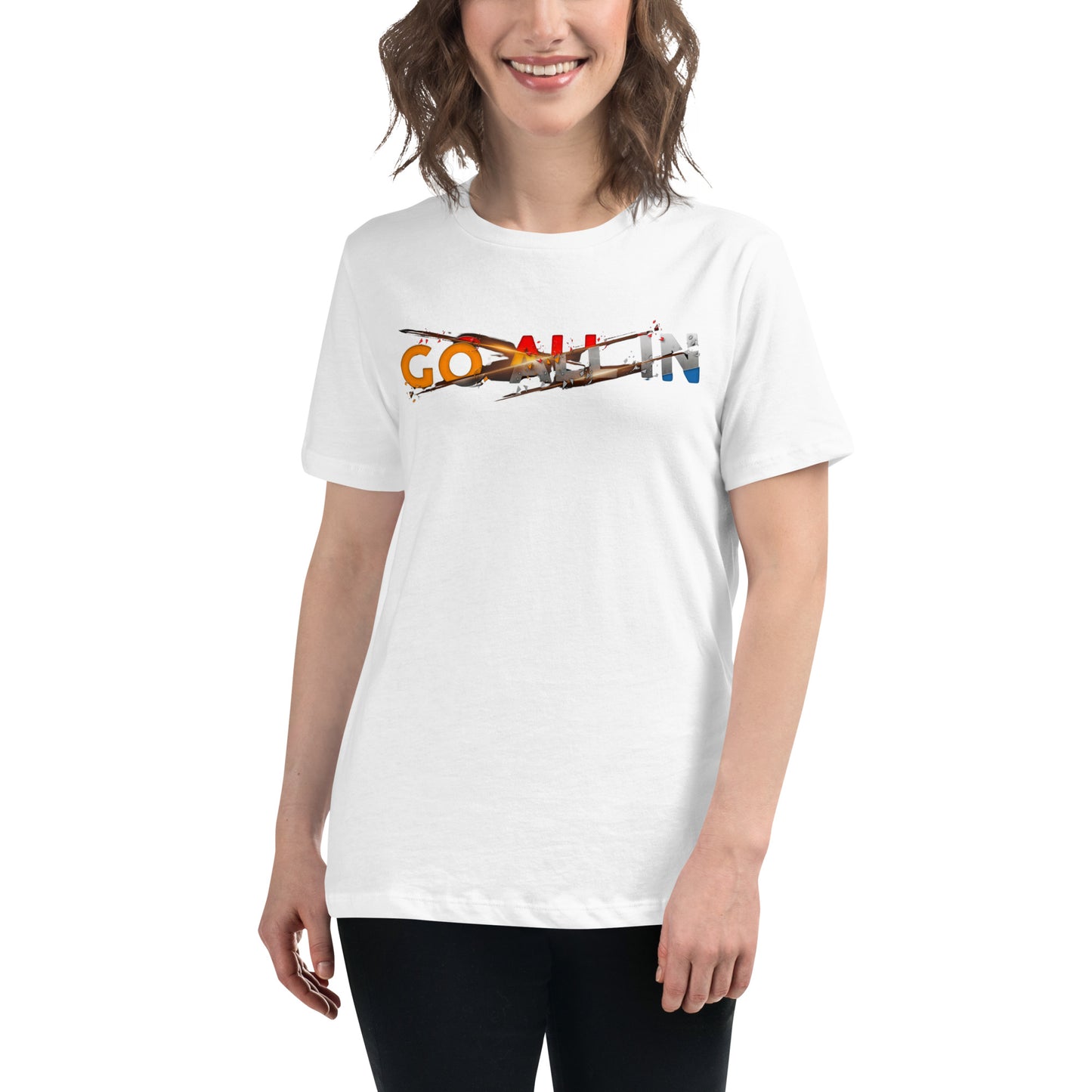 Go All In White Motivational Women’s T-Shirt Lifestyle