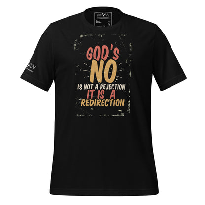 God’s “No” Is Not a Rejection, It Is a Redirection (Bold Design) Men's Motivational Black T-Shirt