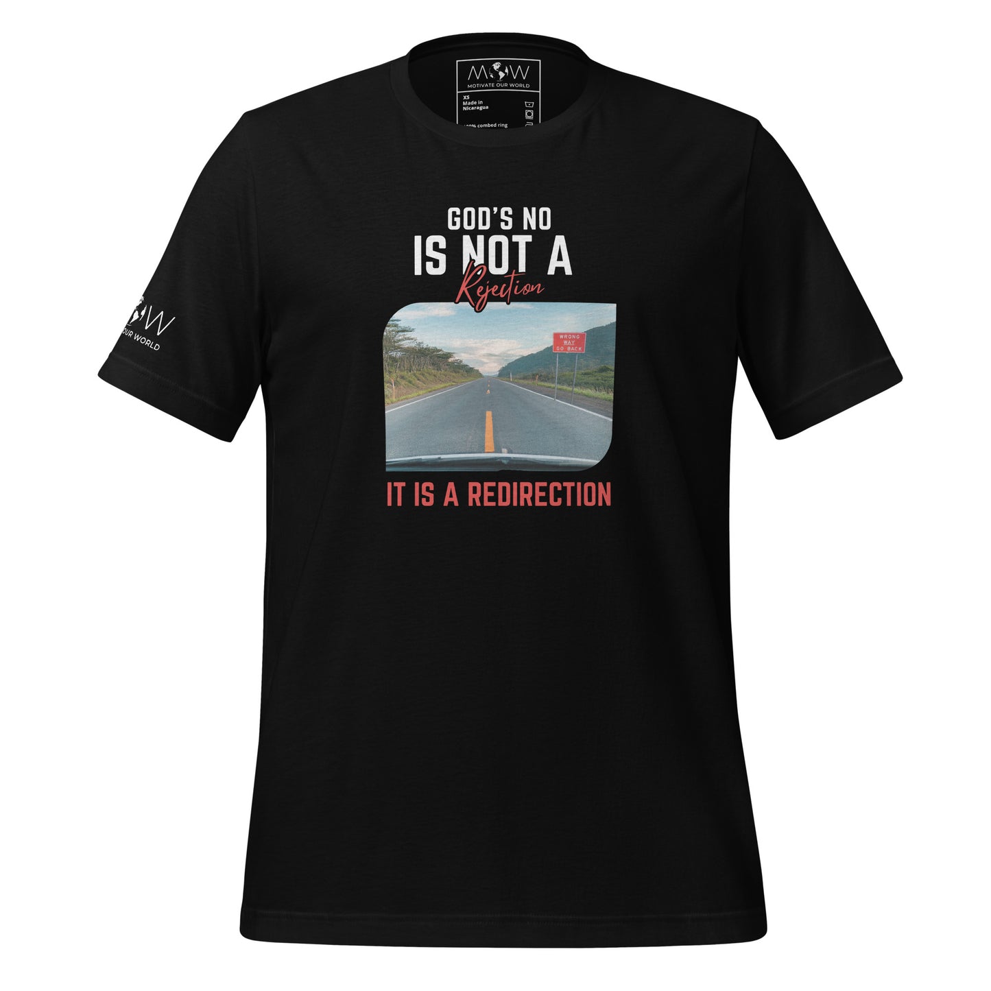 God’s No Is Not a Rejection, It Is a Redirection (Road Design) Men's Motivational Black T-Shirt