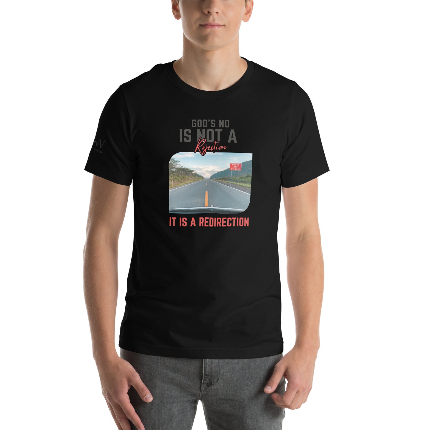 God’s No Is Not a Rejection, It Is a Redirection (Road Design) Men's Motivational Black T-Shirt