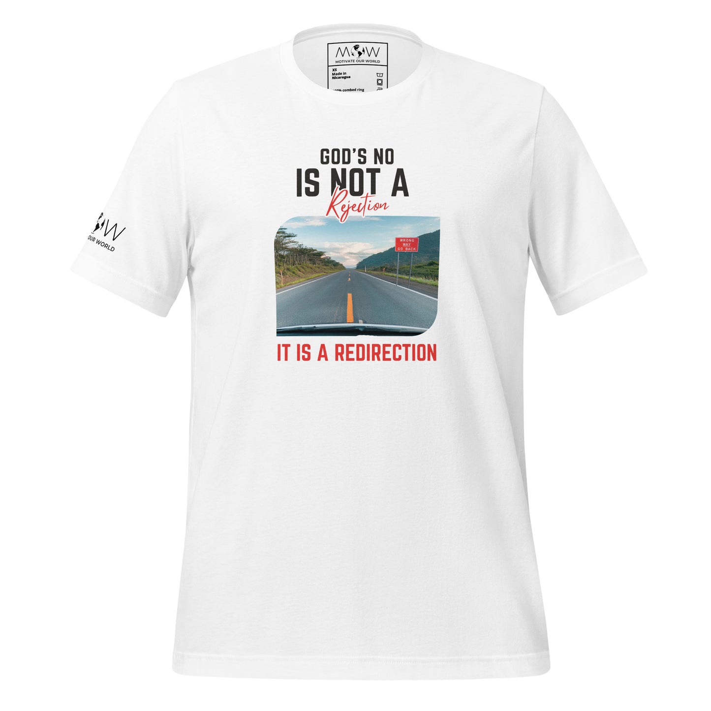 God’s No Is Not a Rejection, It Is a Redirection (Road Design) Men's Motivational White T-Shirt