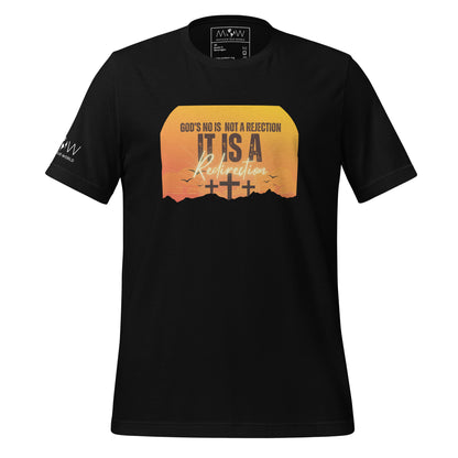 God’s No Is Not a Rejection, It Is a Redirection (Sunset Cross Design) Men's Motivational Black T-Shirt