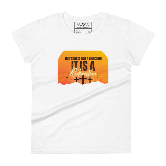 God's No Is Not a Rejection, It Is a Redirection (Sunset Cross Design) Women’s Motivational White T-Shirt