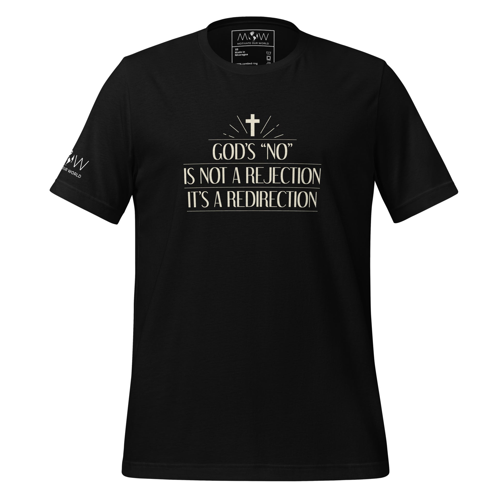 God’s “No” Is Not a Rejection, It’s a Redirection Men's Motivational Black T-Shirt