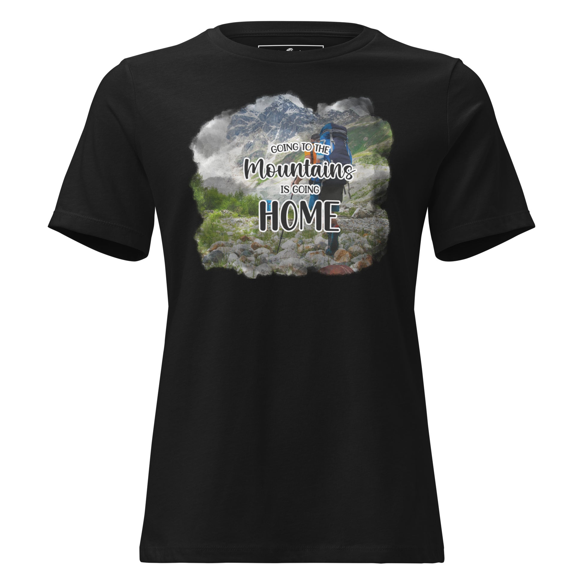 Going To The Mountains Backpacker Black Motivational Women’s T-Shirt