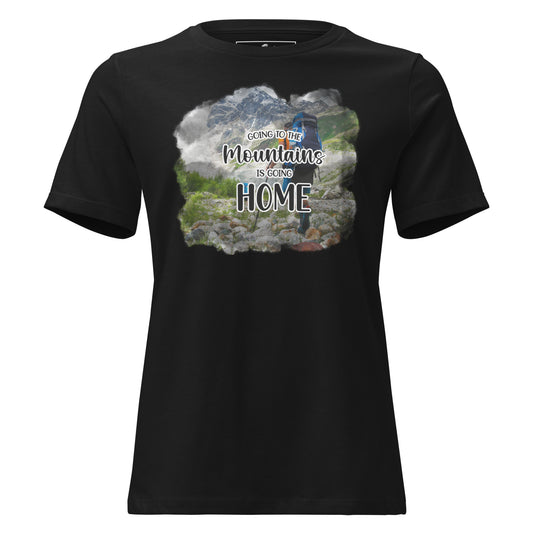 Going To The Mountains Backpacker Black Motivational Women’s T-Shirt