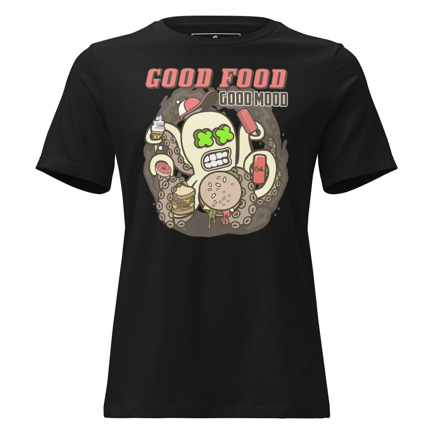 "Good Food, Good Mood" Black Motivational Women’s T-Shirt