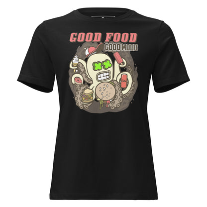"Good Food, Good Mood" Black Motivational Women’s T-Shirt