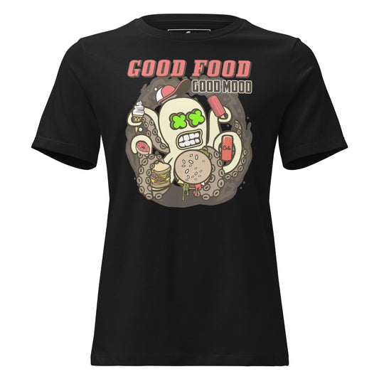 "Good Food, Good Mood" Black Motivational Women’s T-Shirt