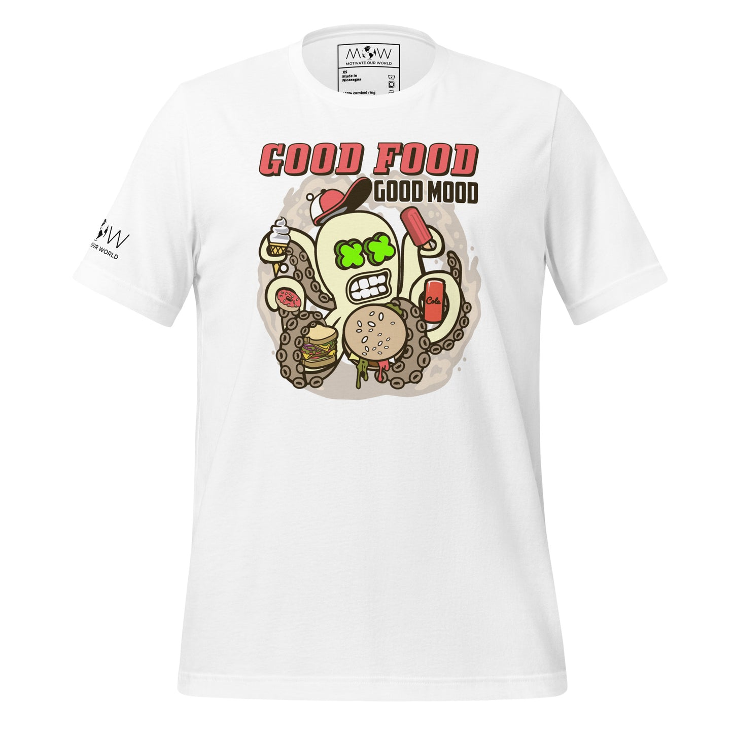 "Good Food, Good Mood" Men's Motivational White T-Shirt