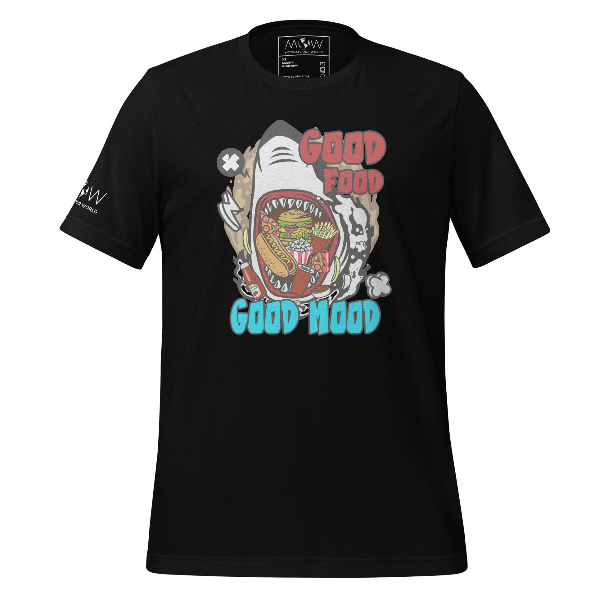 "Good Food, Good Mood – Shark Edition" Men's Motivational Black T-Shirt
