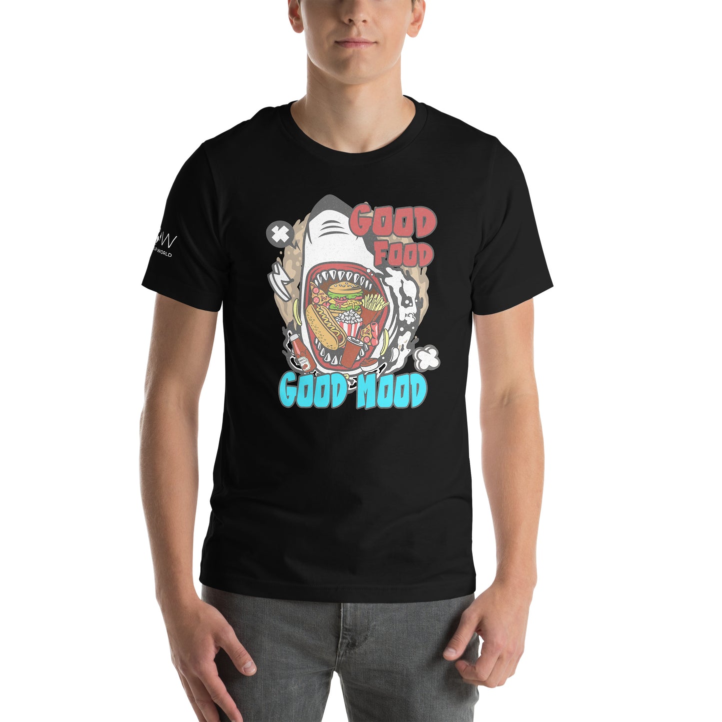 "Good Food, Good Mood – Shark Edition" Men's Motivational Black T-Shirt