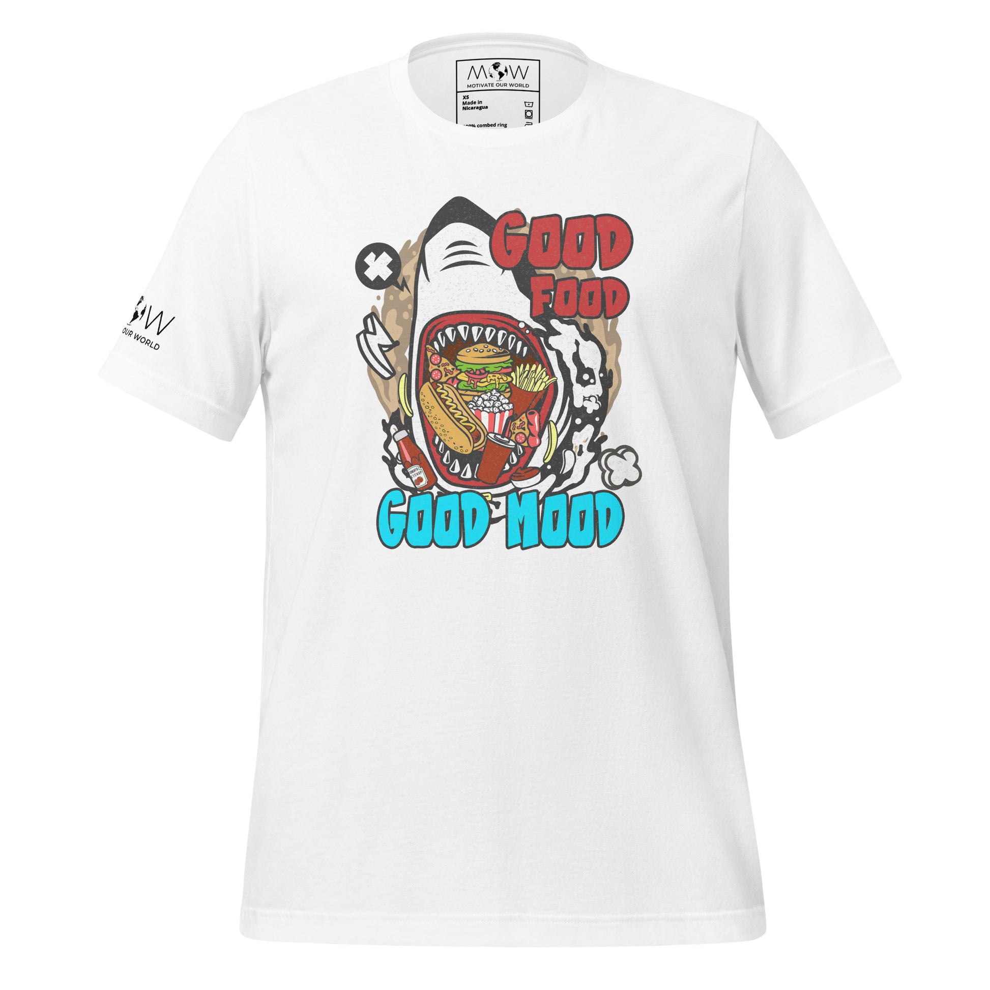 "Good Food, Good Mood – Shark Edition" Men's Motivational White T-Shirt