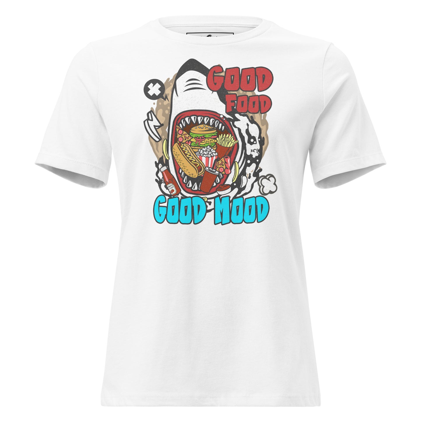 "Good Food, Good Mood – Shark Edition" White Motivational Women’s T-Shirt