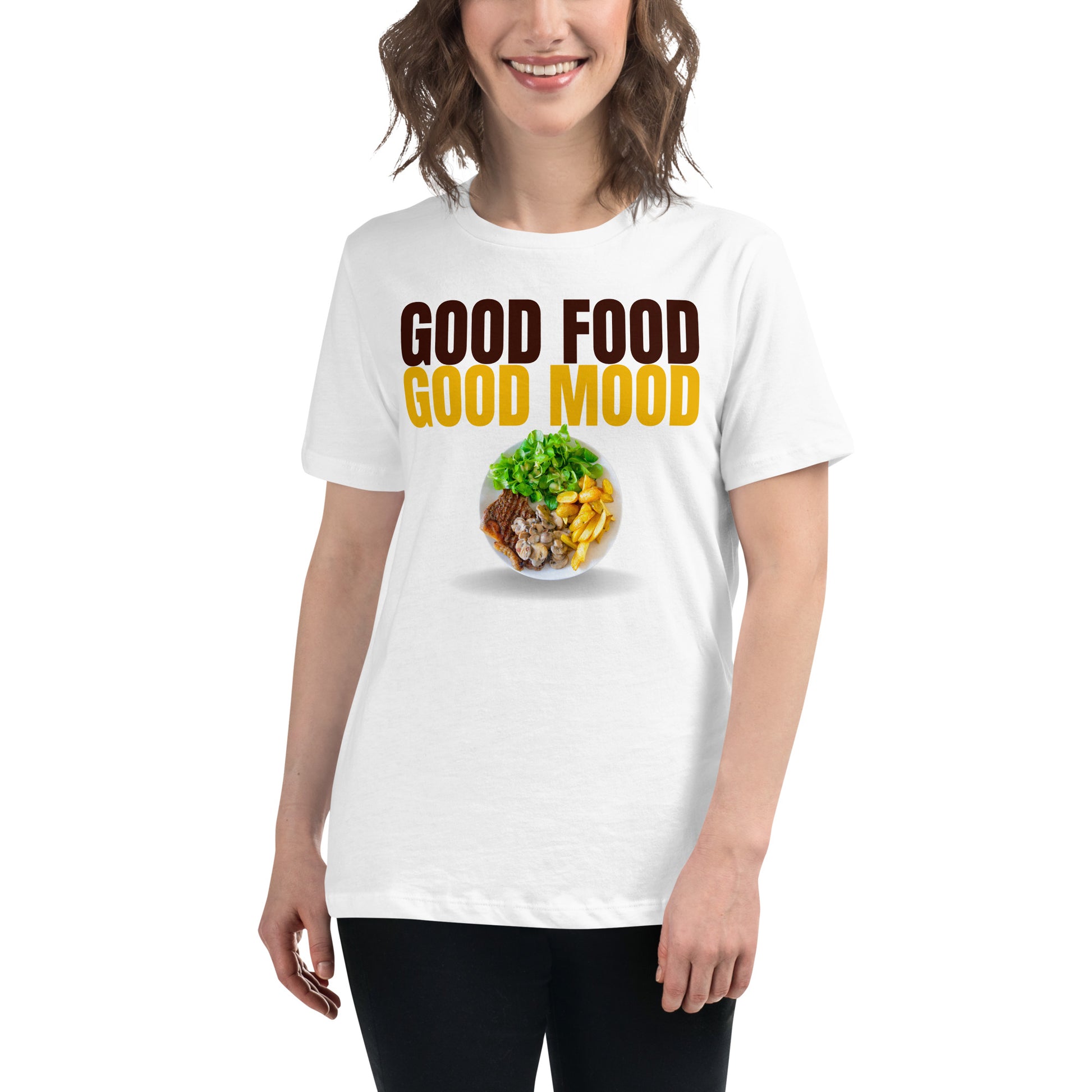 Good Food Good Mood Steak Plate White Motivational Women’s T-Shirt Lifestyle