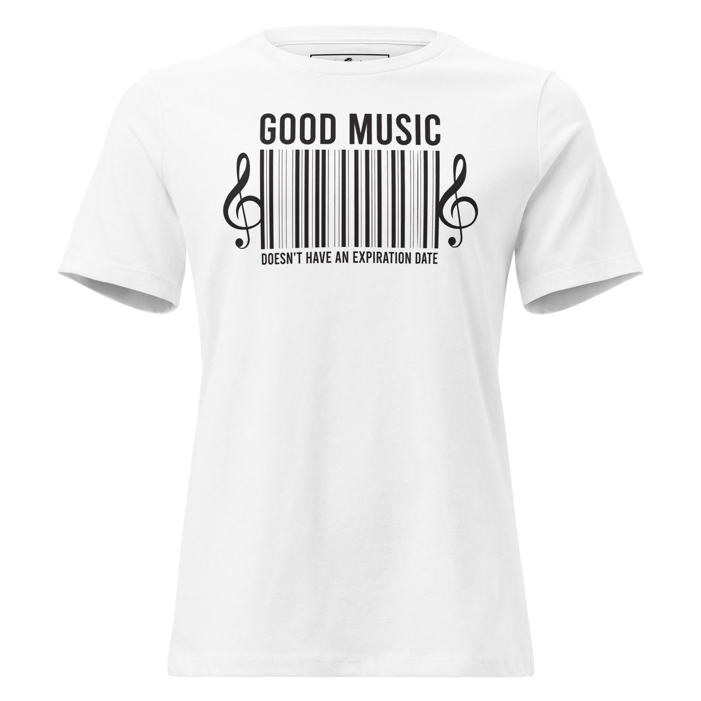 Good Music Doesn’t Have an Expiration Date - Barcode White Motivational Women’s T-Shirt