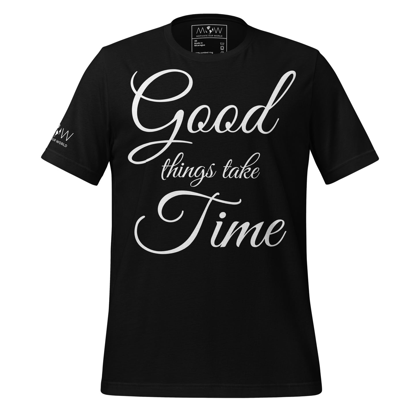Good Things Take Time – Elegant Script Edition Black Motivational Men's T-Shirt