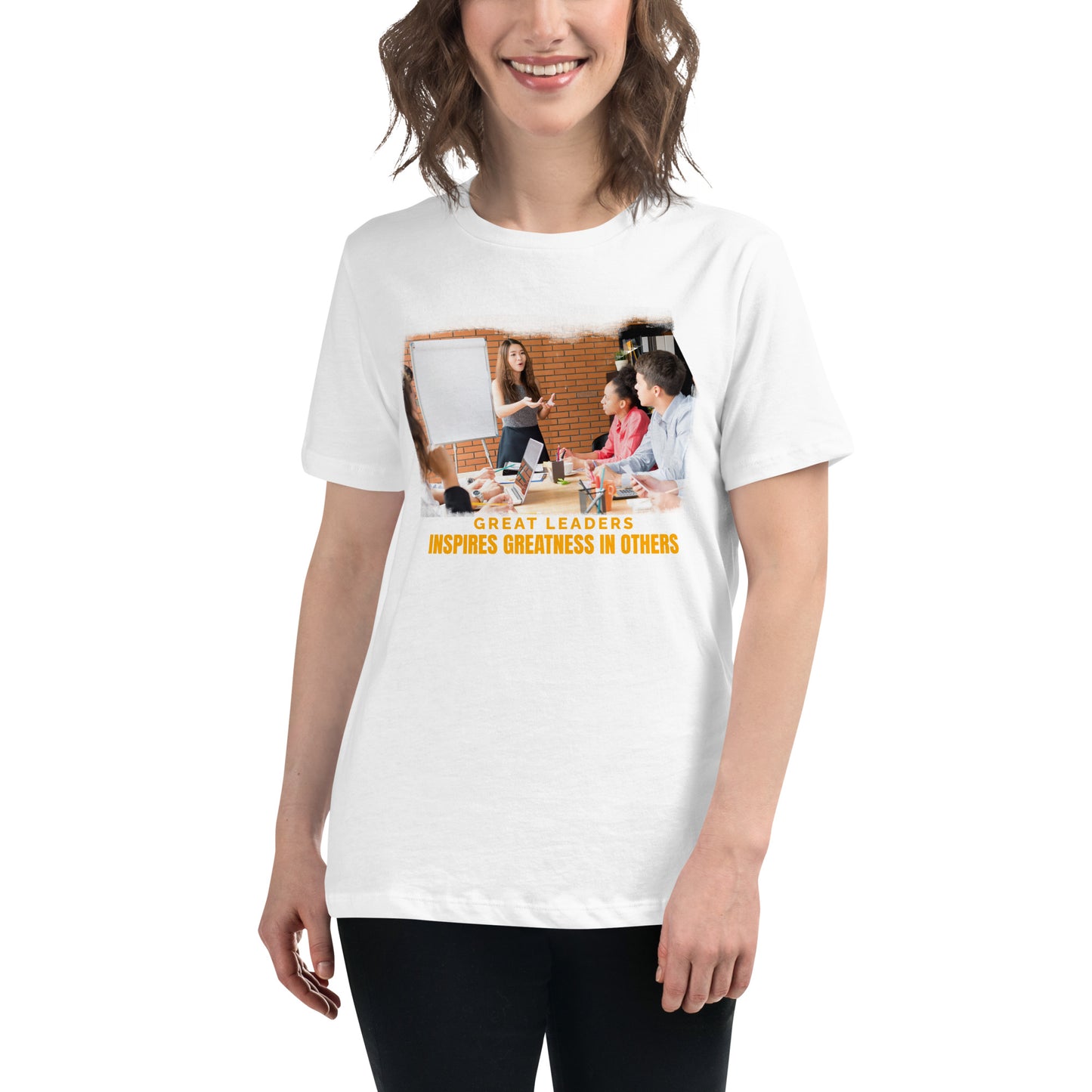 Great Leaders Inspire Greatness Workplace White Motivational Women’s T-Shirt Lifestyle