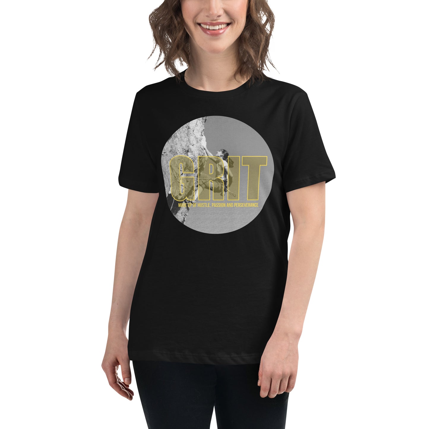 Grit: Made Up of Hustle, Passion, and Perseverance Black Motivational Women’s T-Shirt Lifestyle
