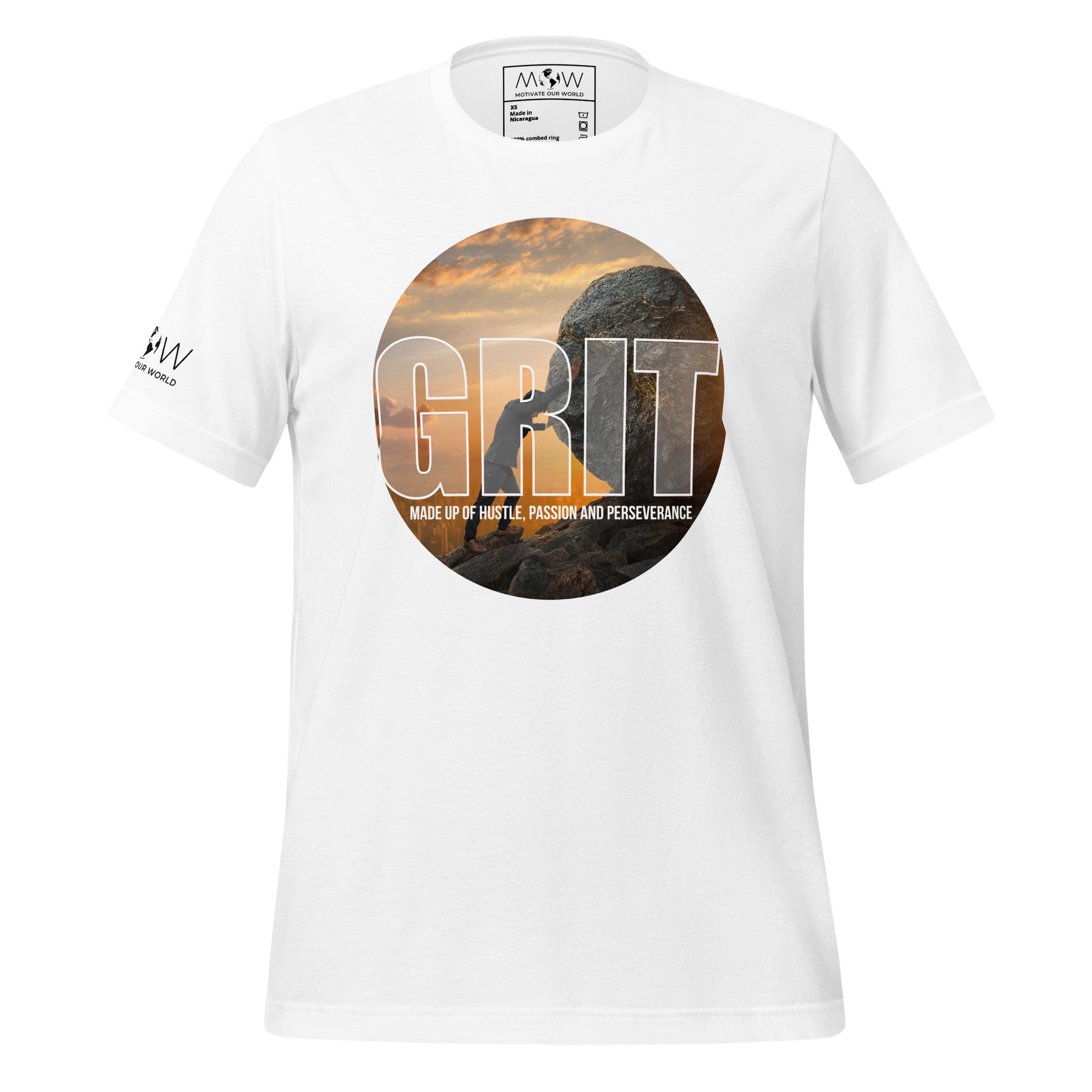 Grit: Made Up of Hustle, Passion, and Perseverance Men's Motivational White T-Shirt