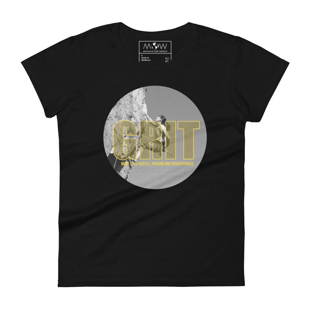 Grit: Made Up of Hustle, Passion, and Perseverance Women’s Motivational Black T-Shirt