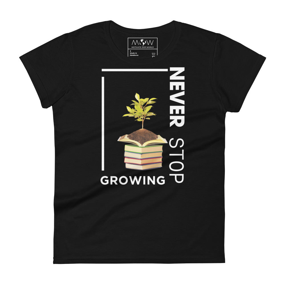 Grow Through What You Learn Women’s Motivational Black T-Shirt