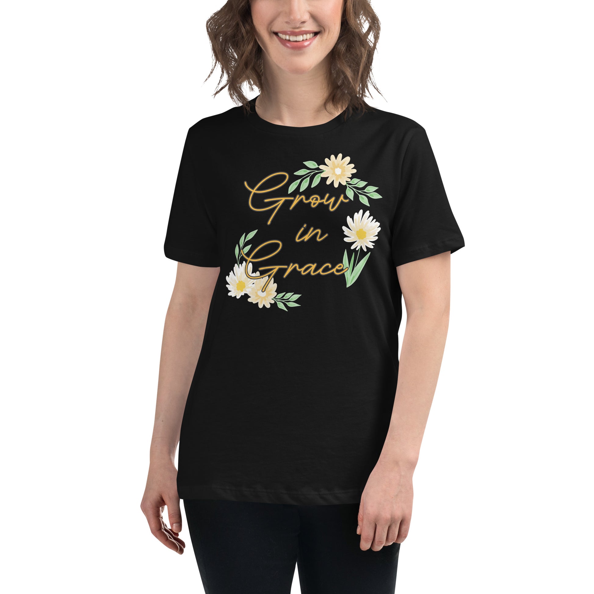 Grow in Grace - Black Motivational Women’s T-Shirt Lifestyle