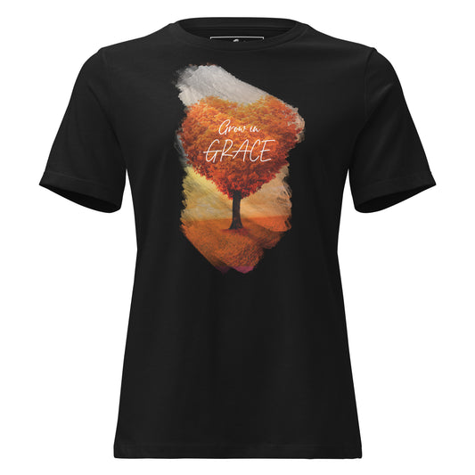 Grow in Grace - Heart Tree Black Motivational Women’s T-Shirt