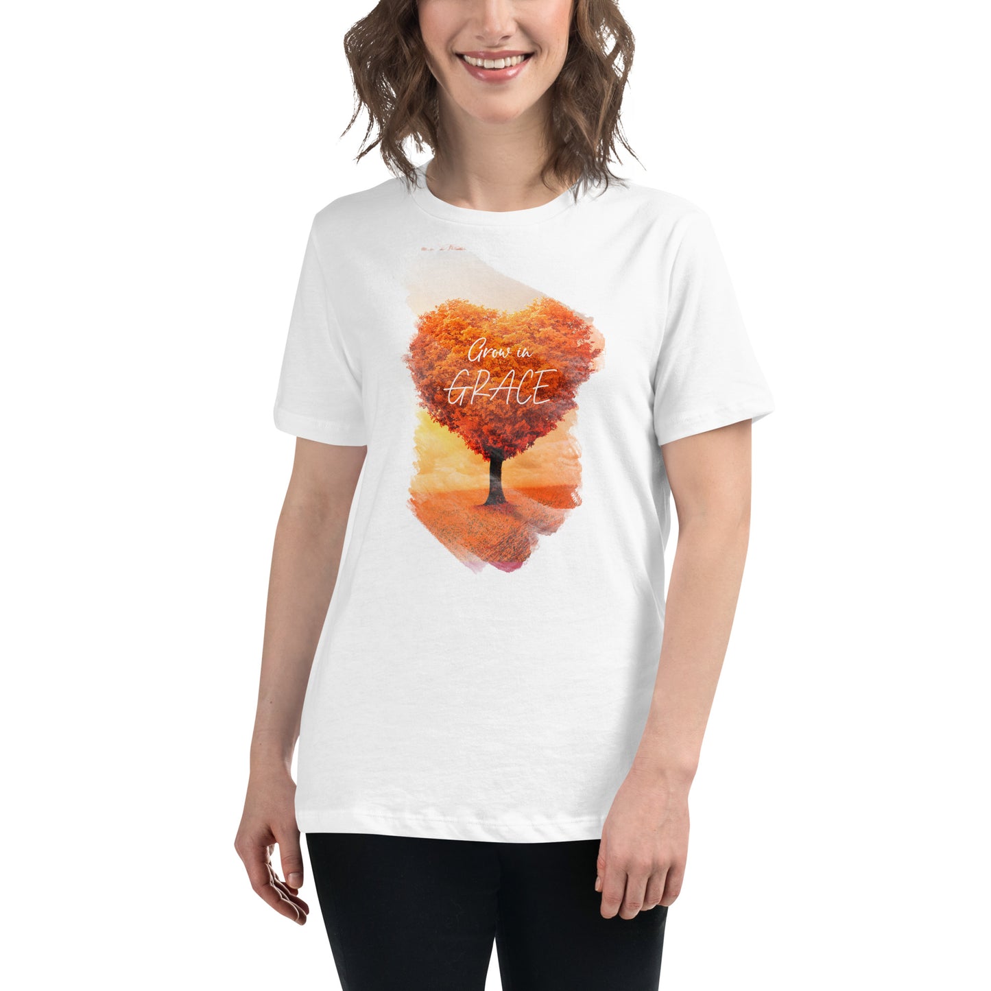 Grow in Grace - Heart Tree White Motivational Women’s T-Shirt Lifestyle