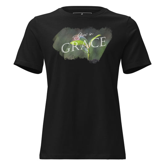 Grow in Grace - Plant Growth Black Motivational Women’s T-Shirt
