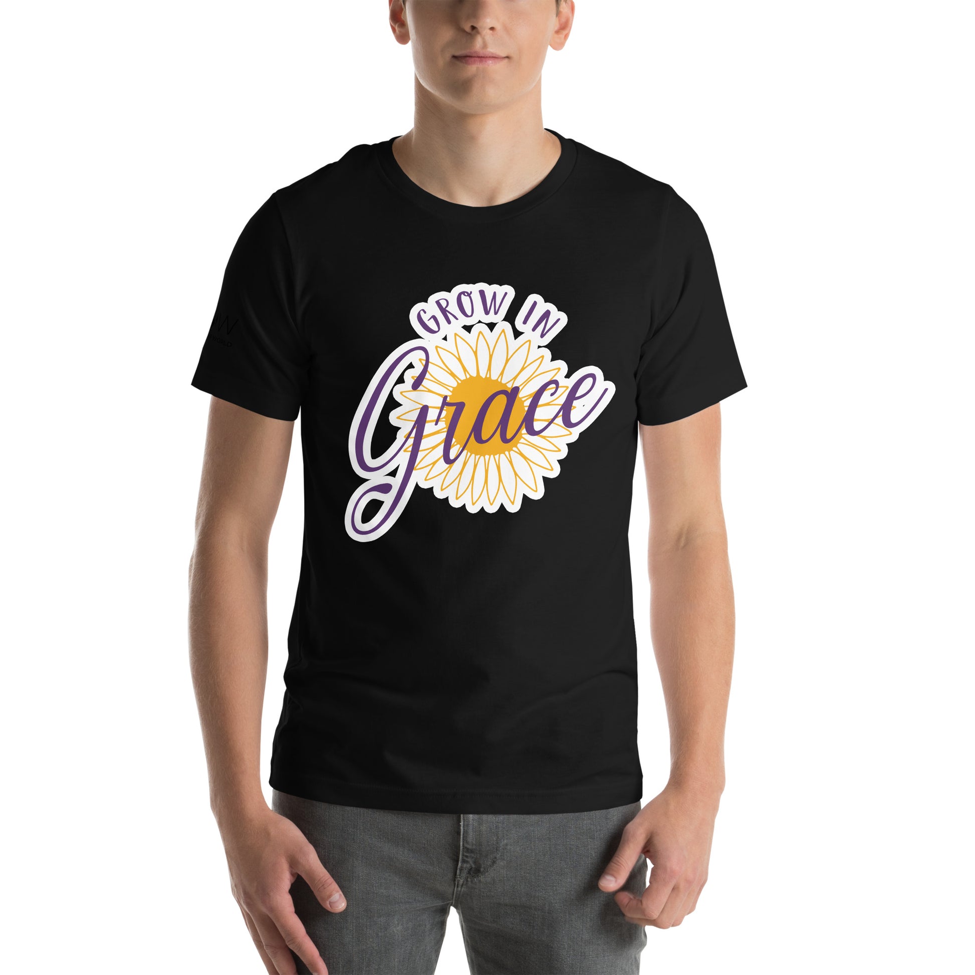 Grow in Grace - Sunflower Men's Motivational Black T-Shirt
