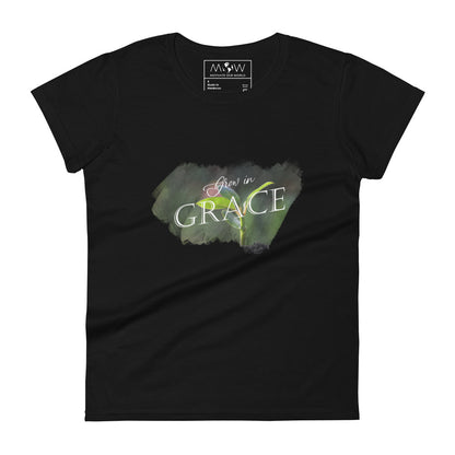Grow in Grace Plant Design Women’s Motivational Black T-Shirt