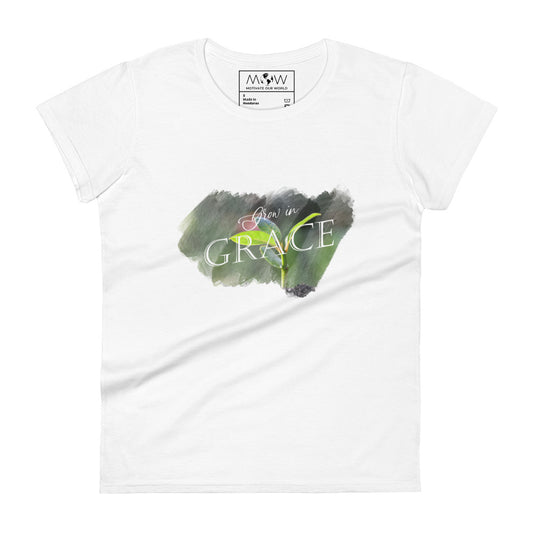 Grow in Grace Plant Design Women’s Motivational White T-Shirt