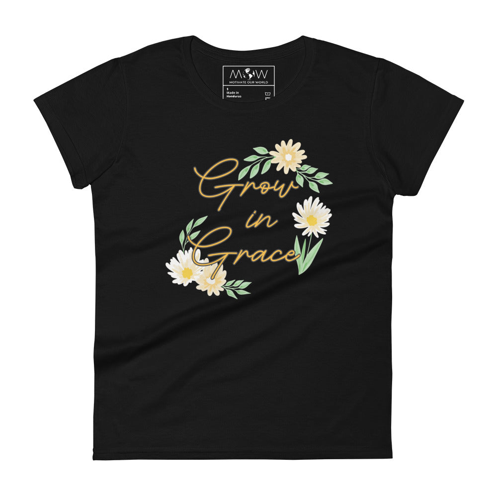 Grow in Grace Women’s Motivational Black T-Shirt