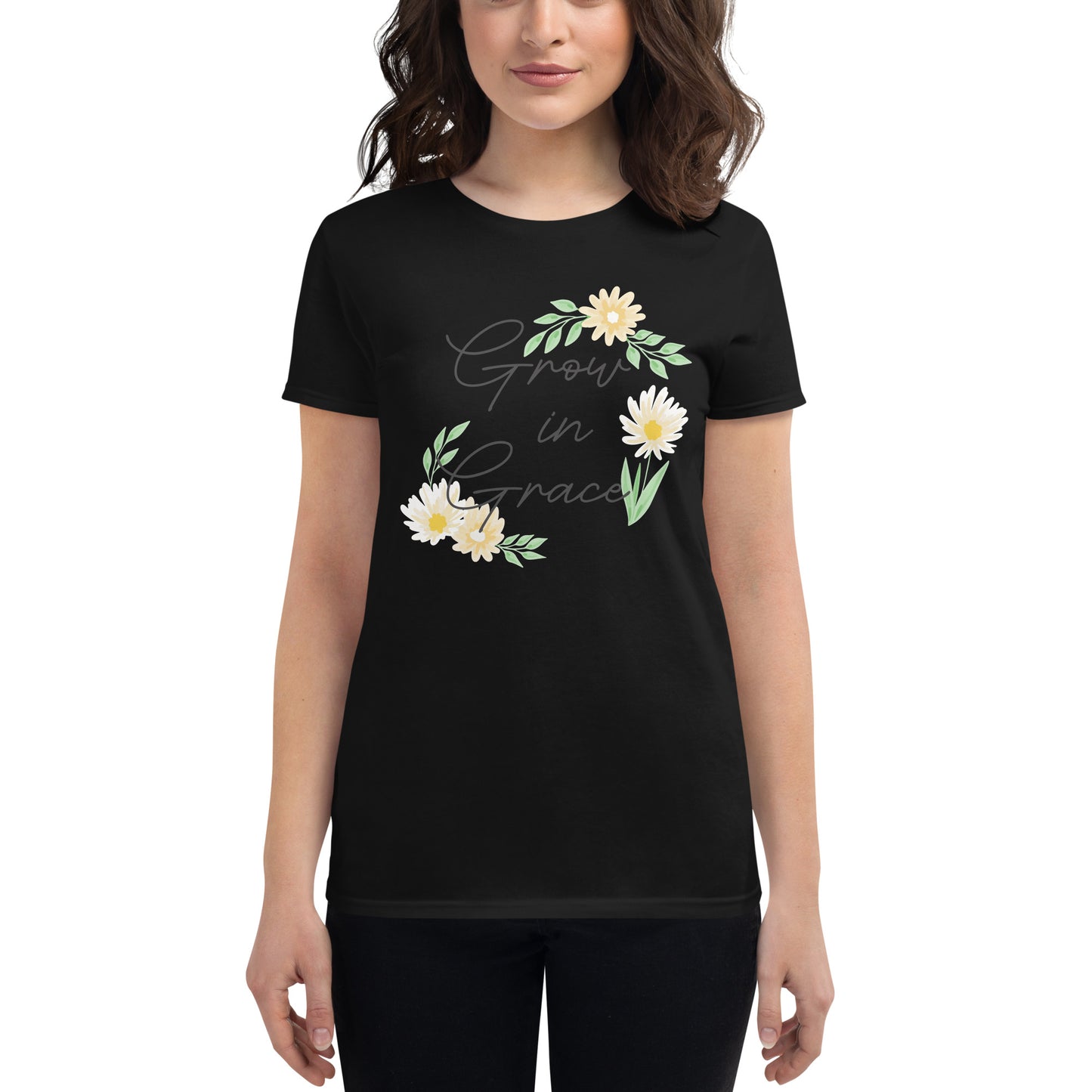 Grow in Grace Women’s Motivational Black T-Shirt