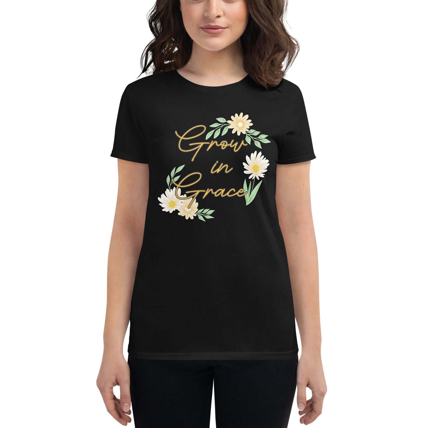 Grow in Grace Women’s Motivational Black T-Shirt
